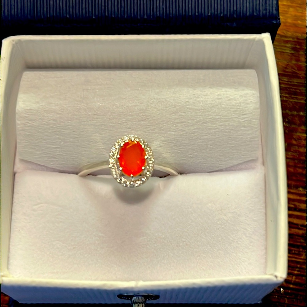 Oval Natural Fire opal and Zircon
